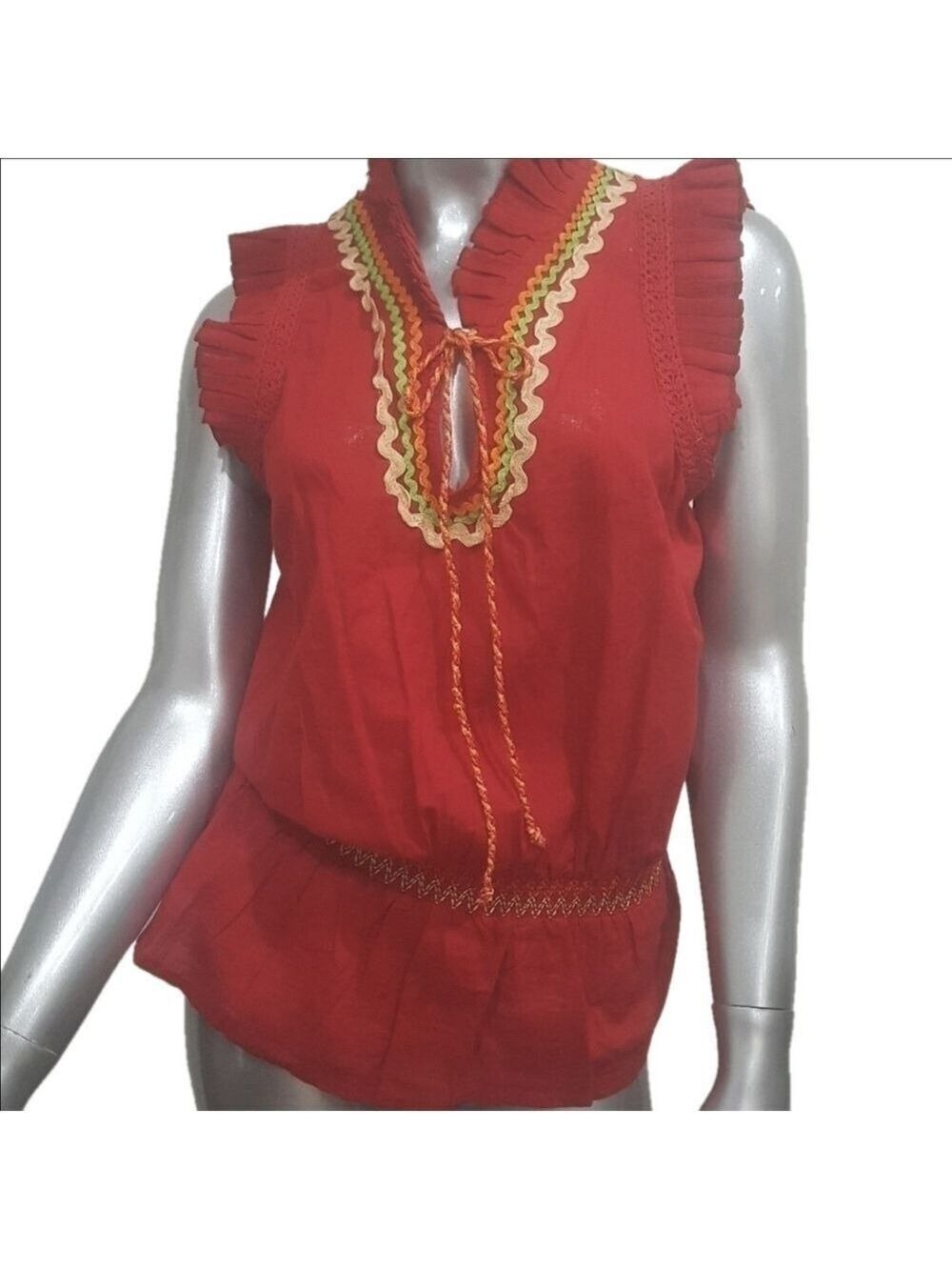 Double D Ranch Red Peplum Top Size Small